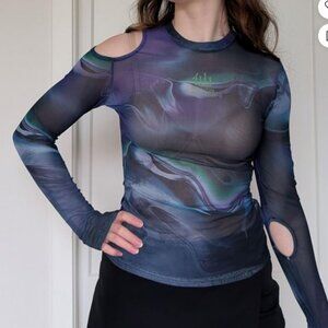 Mukzin sheer cutout long sleeve top